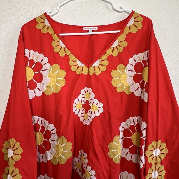 Frances Valentine 1X Dress Goldie Tunic Kaftan Embroidered Floral MOD Retro B12 - Picture 6 of 11